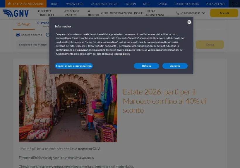 Schermata della pagina offerta di Grandi Navi Veloci