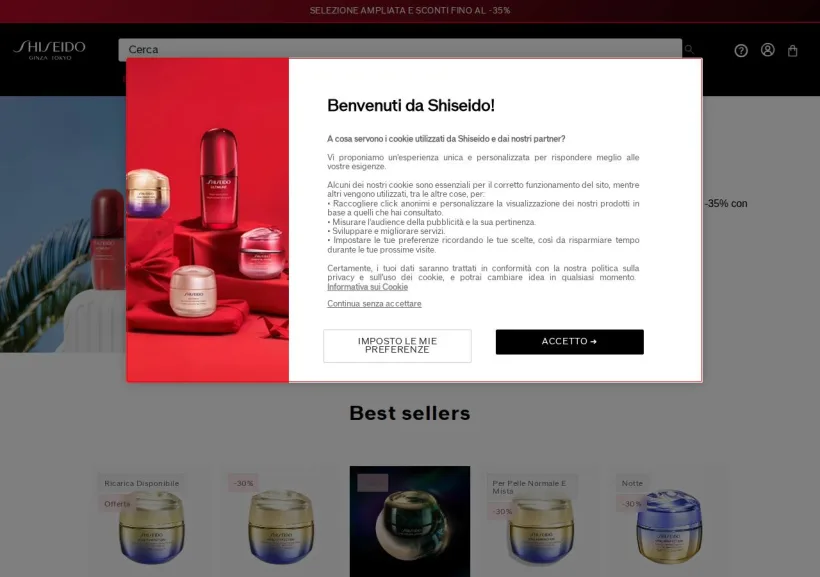 Schermata della pagina offerta di Shiseido