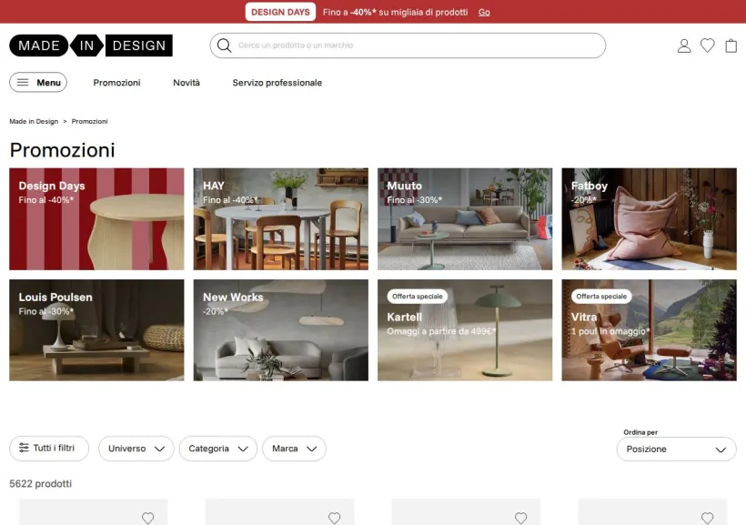 Schermata della pagina offerta di Made In Design