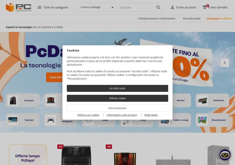 Schermata della pagina offerta di Pc Componentes