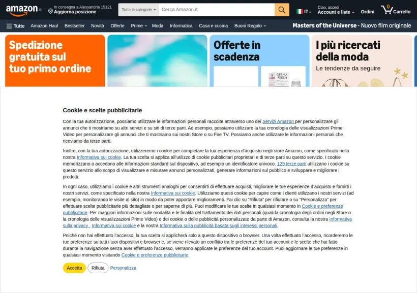 Schermata della pagina offerta di Amazon