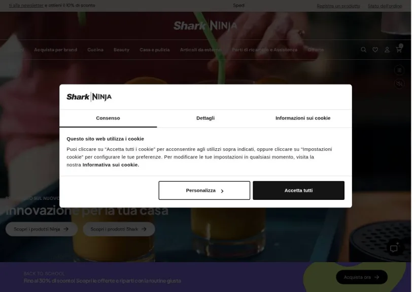 Schermata della pagina offerta di Shark