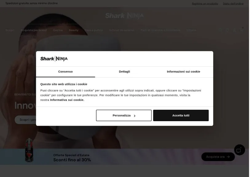 Schermata della pagina offerta di Shark
