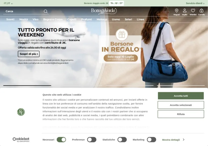 Schermata della pagina offerta di BottegaVerde