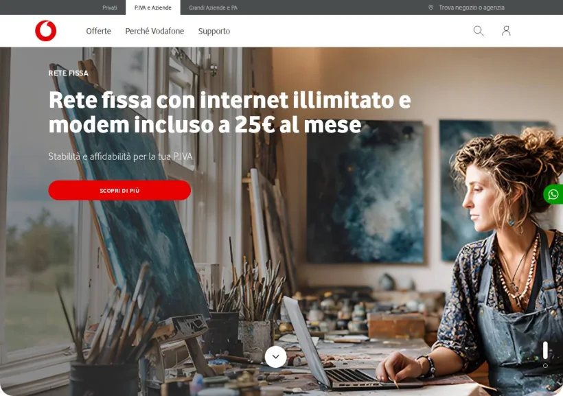 Schermata della pagina offerta di Vodafone Business