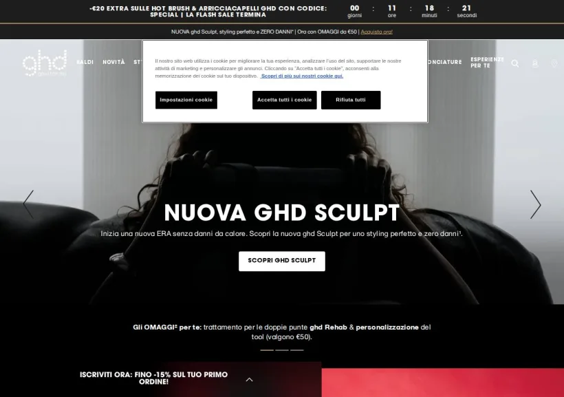 Schermata della pagina offerta di GHD