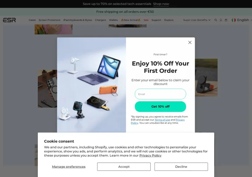Schermata della pagina offerta di ESR Tech (EU)