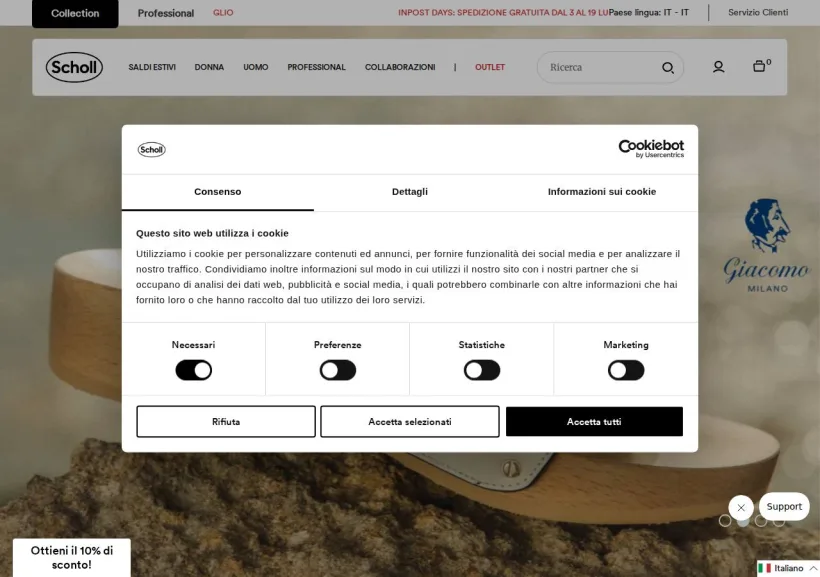 Schermata della pagina offerta di Scholl shoes
