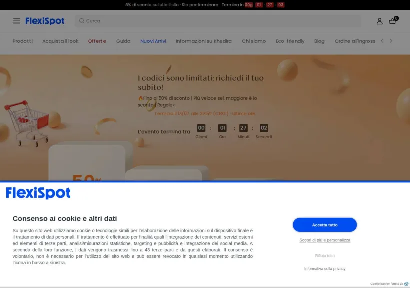 Schermata della pagina offerta di Flexispot