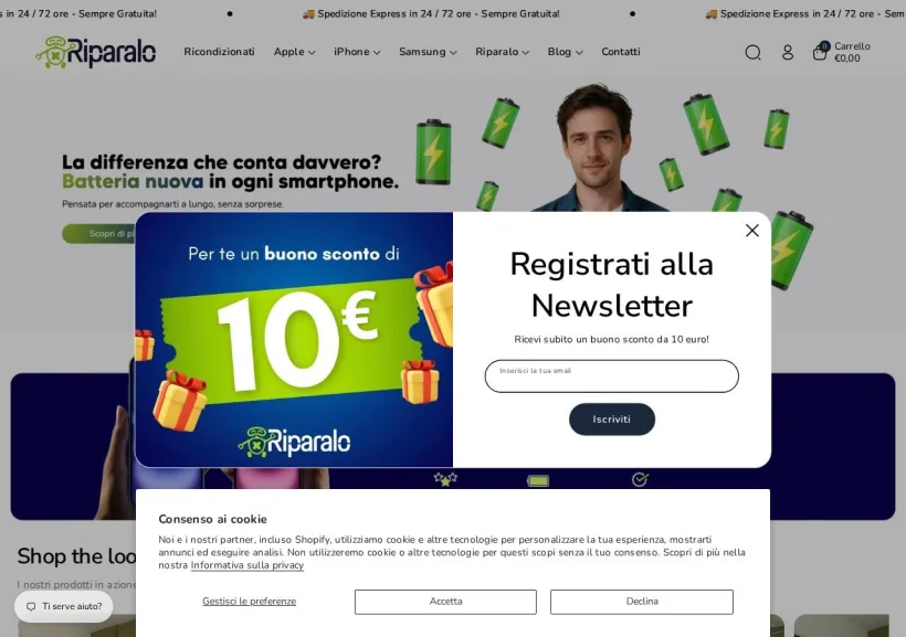 Schermata della pagina offerta di Riparalo.Store