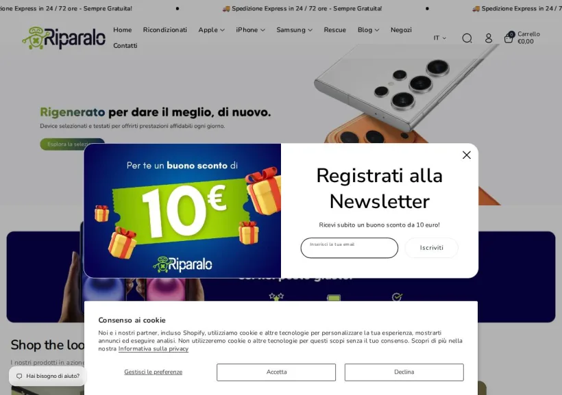 Schermata della pagina offerta di Riparalo.Store