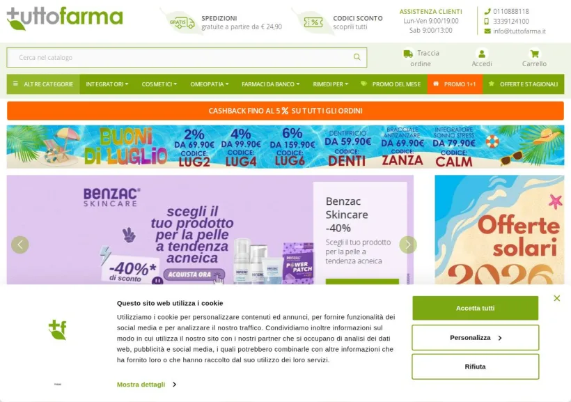 Schermata della pagina offerta di Tuttofarma
