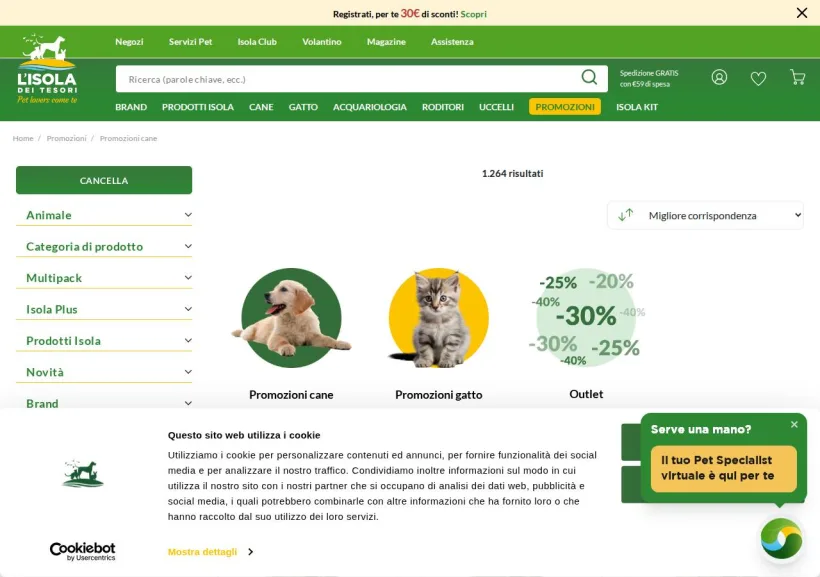 Schermata della pagina offerta di Isola dei Tesori