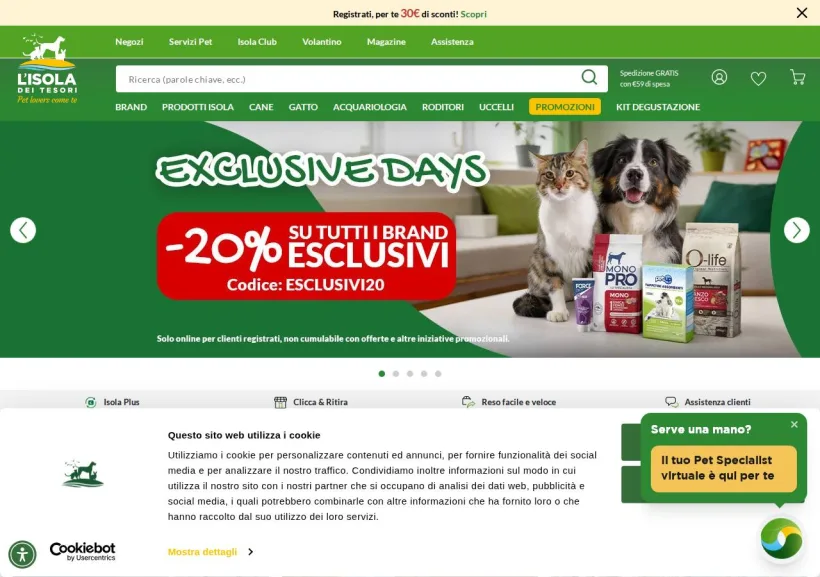 Schermata della pagina offerta di Isola dei Tesori
