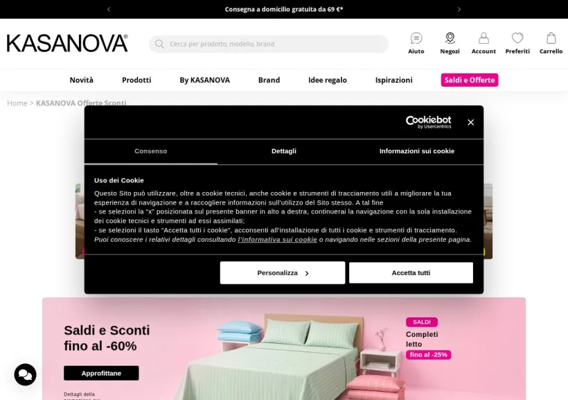 Schermata della pagina offerta di Kasanova