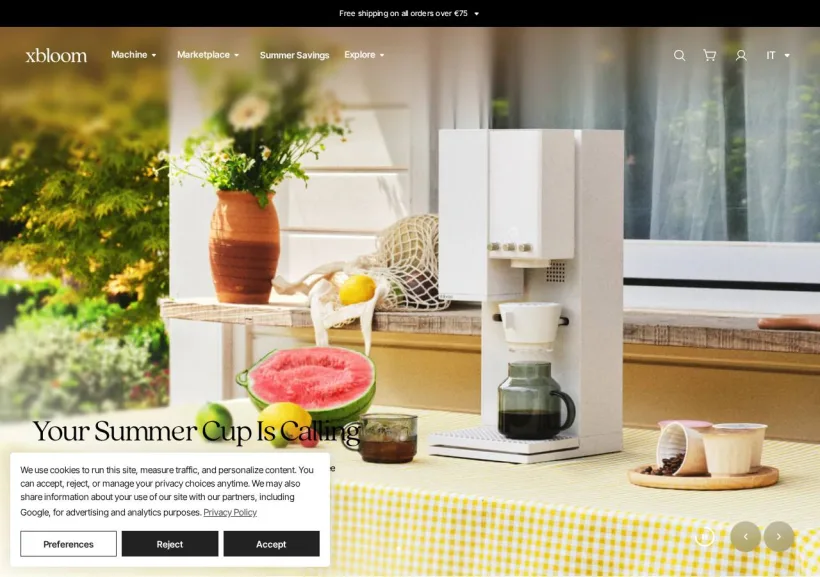 Schermata della pagina offerta di xbloom