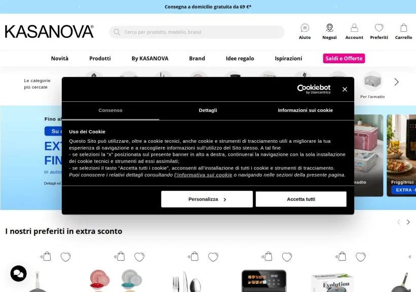 Schermata della pagina offerta di Kasanova