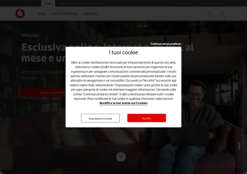 Schermata della pagina offerta di Vodafone