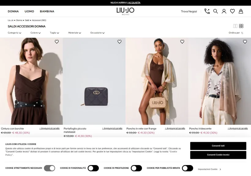 Schermata della pagina offerta di LIU-JO