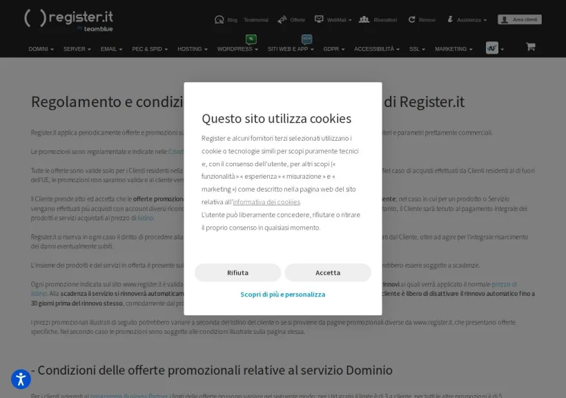 Schermata della pagina offerta di Register
