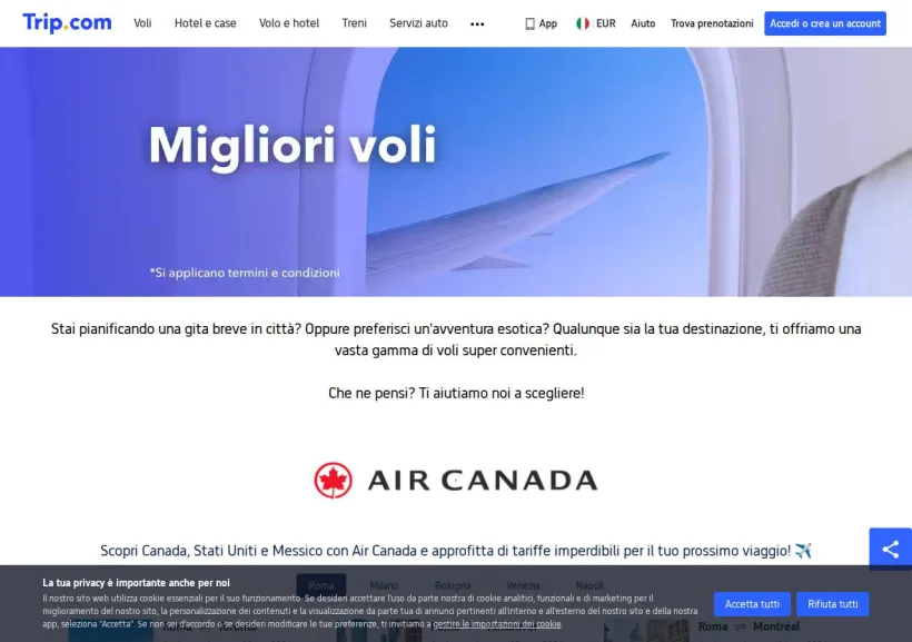 Schermata della pagina offerta di Trip.com