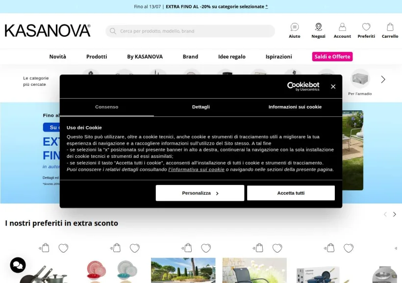 Schermata della pagina offerta di Kasanova