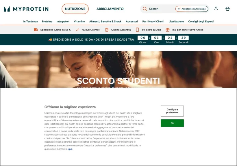 Schermata della pagina offerta di MyProtein