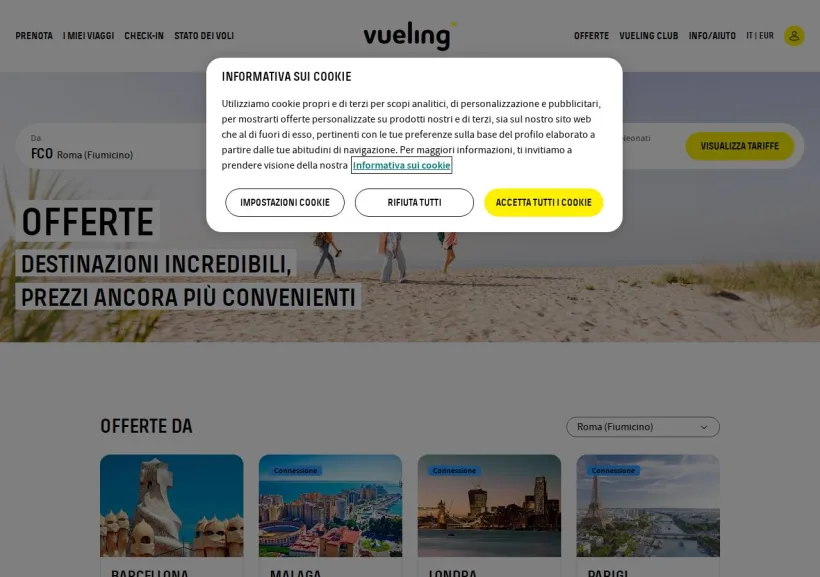 Schermata della pagina offerta di Vueling