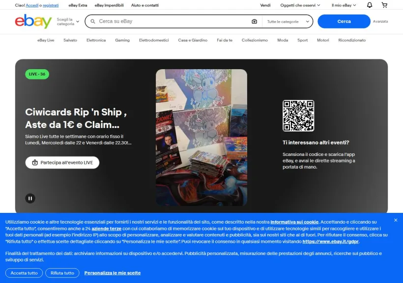Schermata della pagina offerta di eBay
