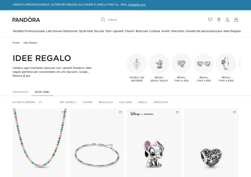 Schermata della pagina offerta di Pandora