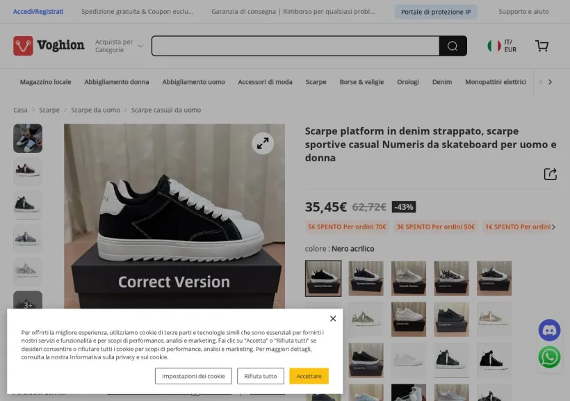 Schermata della pagina offerta di Voghion