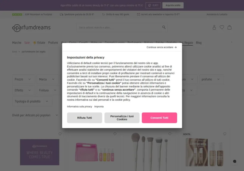 Schermata della pagina offerta di Parfumdreams