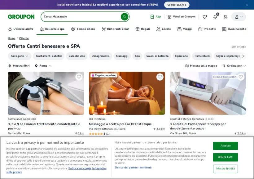 Schermata della pagina offerta di Groupon