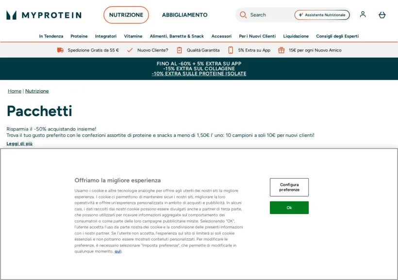 Schermata della pagina offerta di MyProtein