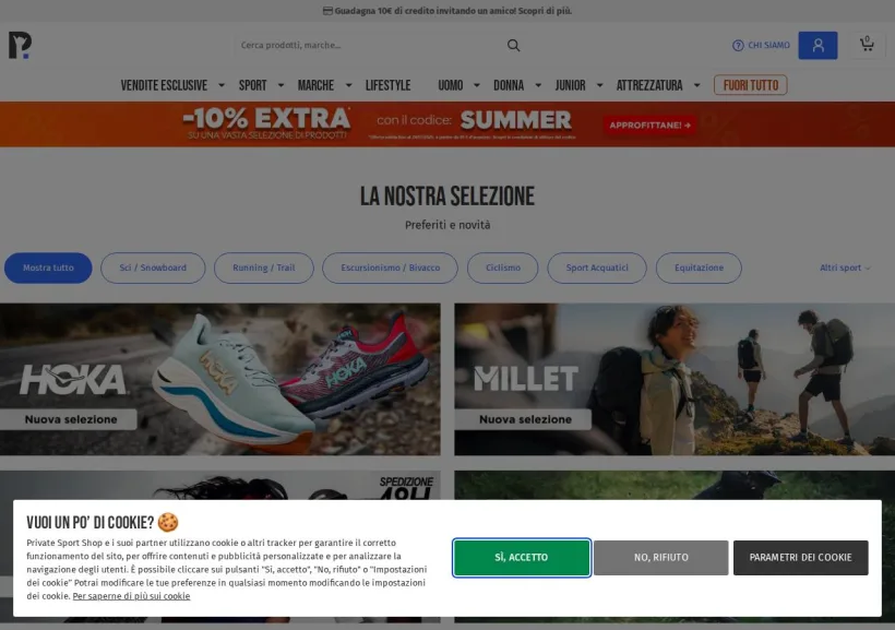 Schermata della pagina offerta di Private Sport Shop