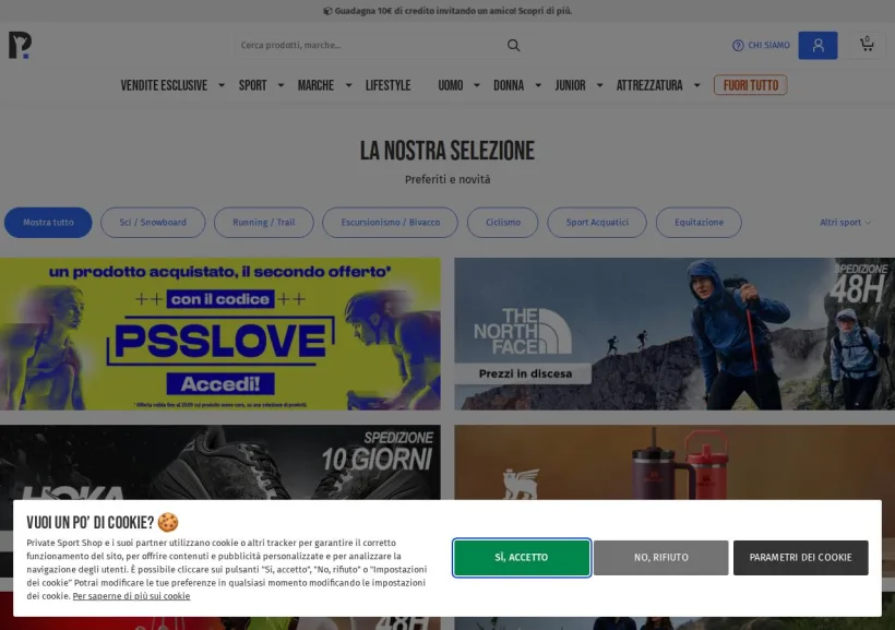 Schermata della pagina offerta di Private Sport Shop