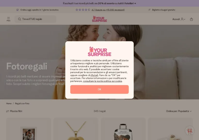 Schermata della pagina offerta di yoursurprise