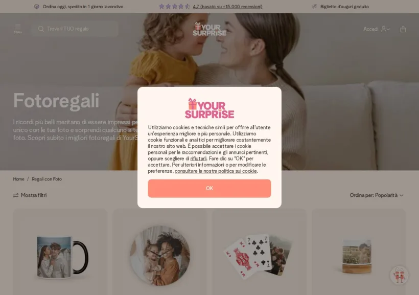 Schermata della pagina offerta di yoursurprise