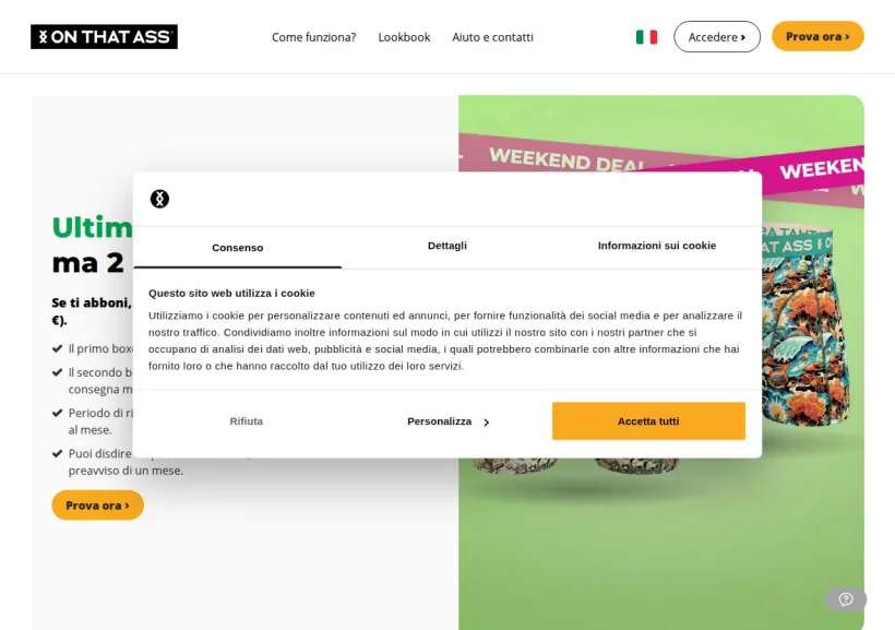 Schermata della pagina offerta di On That Ass