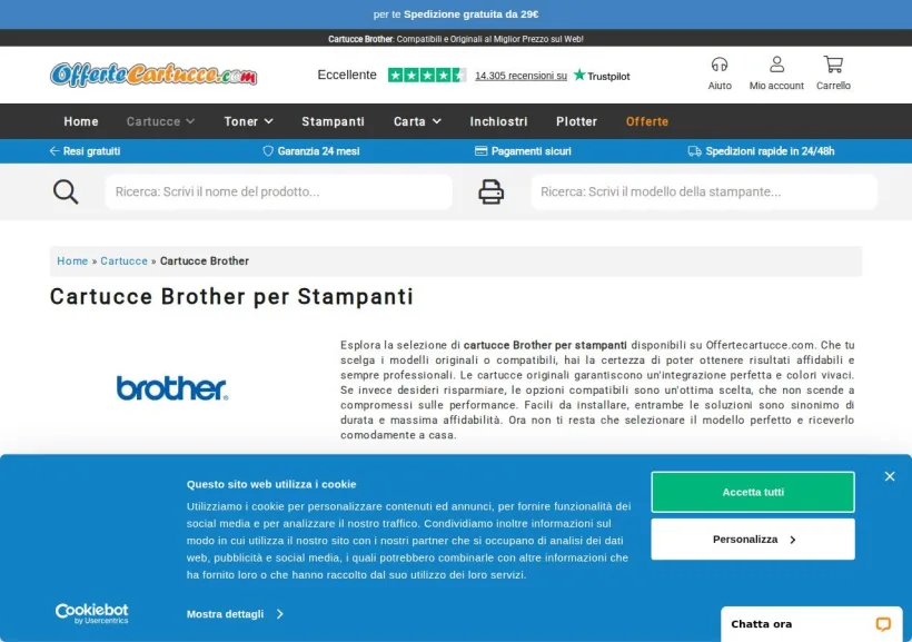 Schermata della pagina offerta di OfferteCartucce