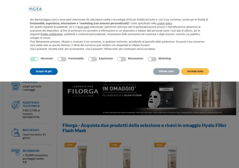 Schermata della pagina offerta di Farmacia Igea