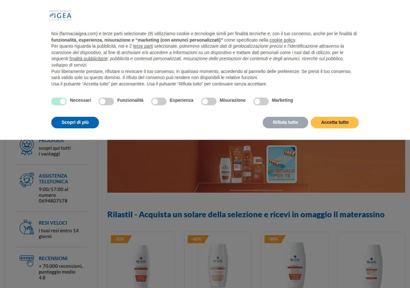 Schermata della pagina offerta di Farmacia Igea