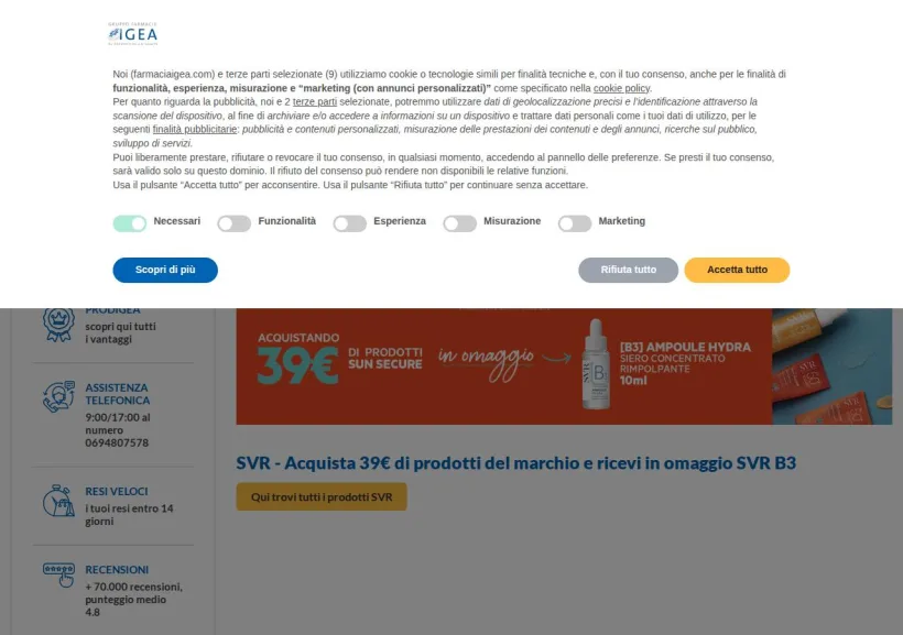 Schermata della pagina offerta di Farmacia Igea