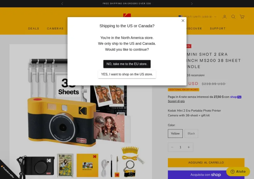 Schermata della pagina offerta di Kodak Photo Printer