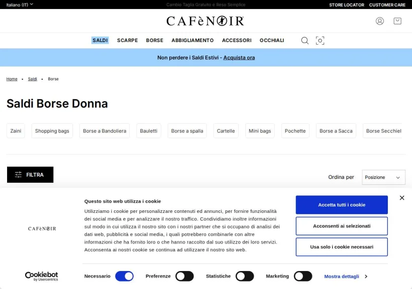 Schermata della pagina offerta di CafèNoir 