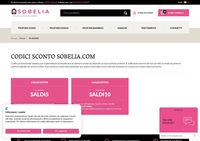 Schermata della pagina offerta di Sobelia