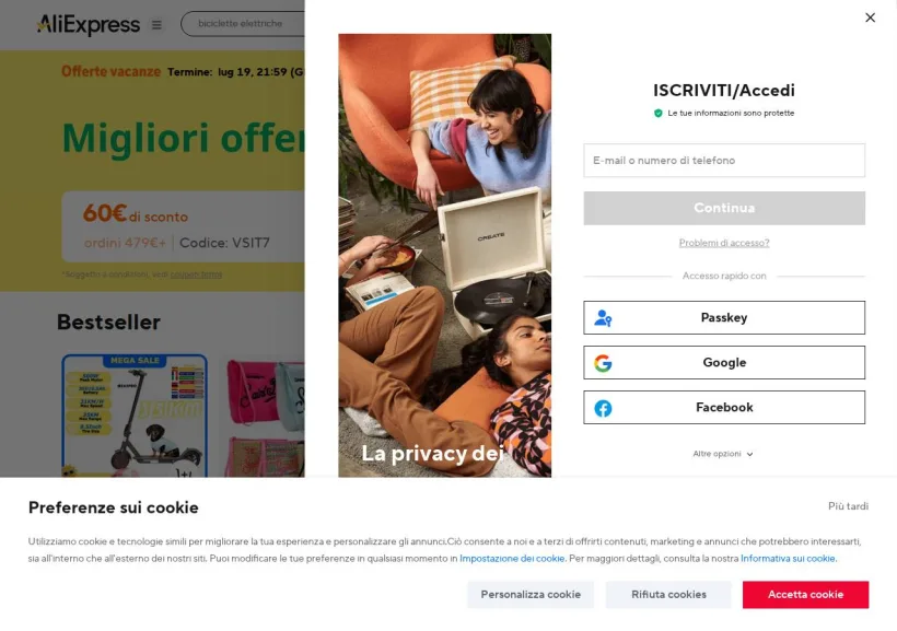 Schermata della pagina offerta di AliExpress