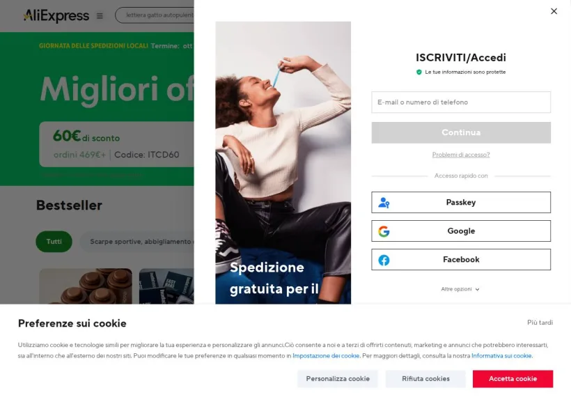 Schermata della pagina offerta di AliExpress