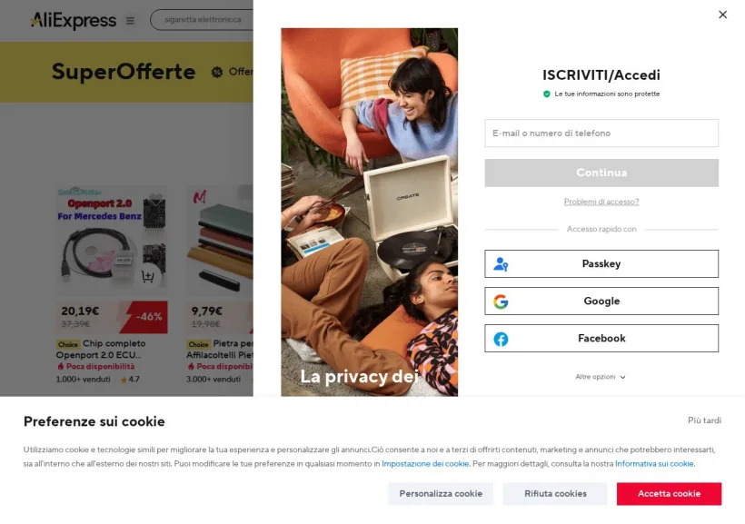 Schermata della pagina offerta di AliExpress