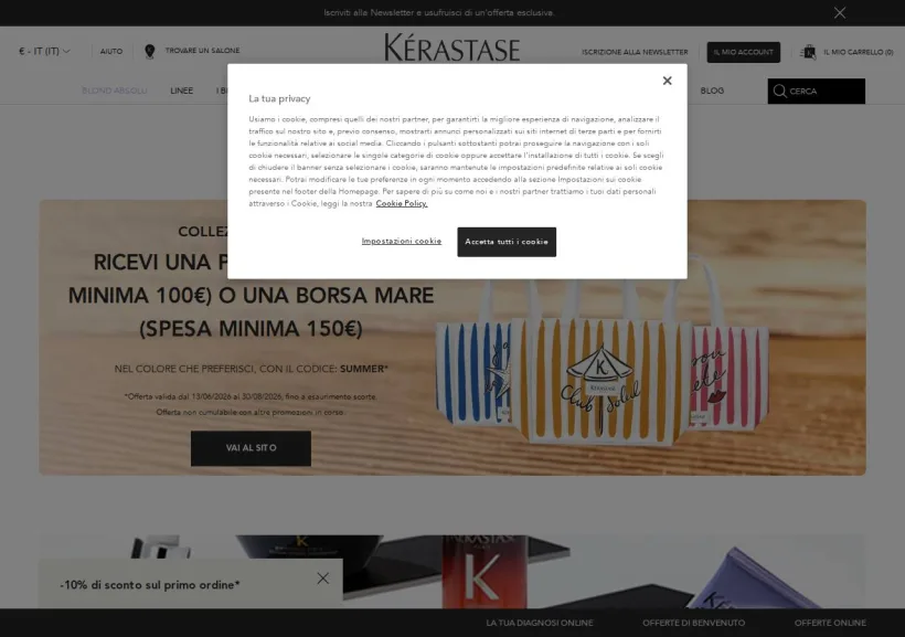 Schermata della pagina offerta di Kérastase